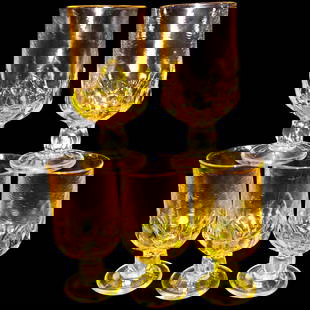 Vintage Franciscan Tiffin Cabaret Cornsilk Yellow Iced Tea Goblets: These Franciscan Tiffin Cabaret Cornsilk Yellow iced tea Goblets are in Excellent Condition. This is a wonderful set of 5 Vintage Goblets in the Cornsilk (yellow color), Cabaret pattern made by Tiffin