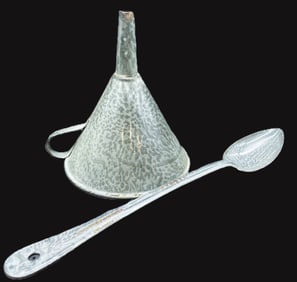 Graniteware ENAMELWARE KITCHEN SPOON AND FUNNEL