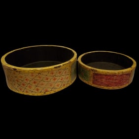 Vintage Pair of Folk Art Handmade Wood and Plaster Made Bowls