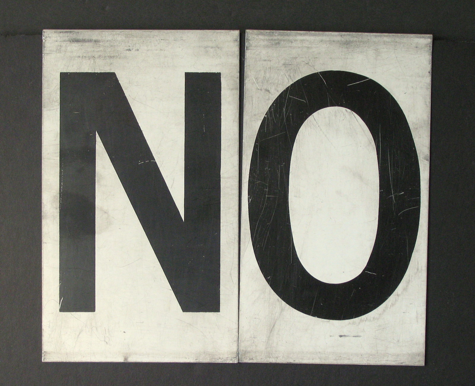 Antique tin movie marque letters “NO”.: Title: Antique tin movie marque letters “NO”. Date/Period: 1950's Dimension: 8 3/4” x 4 1/2” each Additional Information: Nice antique tin movie marque letters “NO”