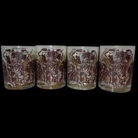 Vintage Tastesetter ELEPHANTS Safari Double Old Fashioned Cocktail Glasses