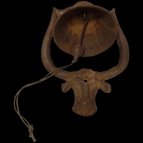 Vintage Rustic Cast Iron Dinner Bell 12” Wall Mount Texas Longhorn Bull
