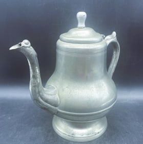 ANTIQUE PEWTER COFFEE POT MOREY & SMITH WARRANTED BOSTON, MASSACHUSETTS