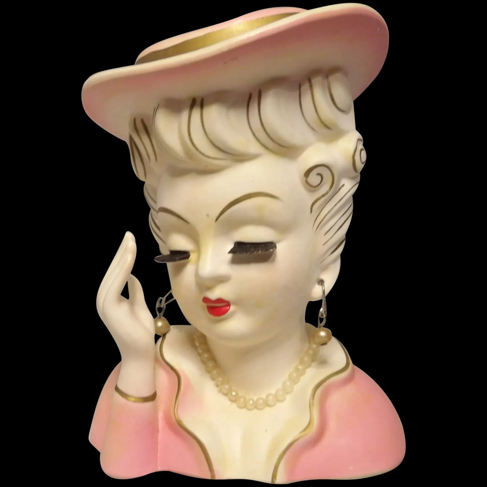 5 ¼” Lady Head Vase with Earrings and Necklace Pink Blouse (1 of 7)