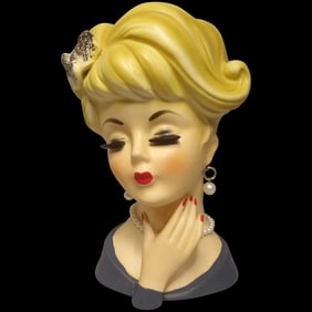 Lefton 7” Lady Head Vase with Necklace & Earrings