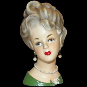 Ardco Fine Quality Dallas- Japan 7 ” Lady Head Vase with Earrings and Necklace