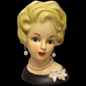 Ardco 1950’s Lady Head Vase C1243 with Earrings and Necklace