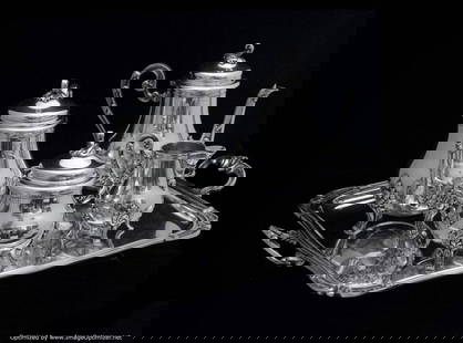 D.R. - FRENCH ANTIQUE 19th CENTURY 5 pc. SILVER PLATED TEA SET WITH SERVING TRAY !!: Title: D.R. - FRENCH ANTIQUE 19th CENTURY 5 pc. SILVER PLATED TEA SET WITH SERVING TRAY !! Description:Direct from Paris, Another Major Find , A Stunning 19th Century French 5 Piece Antique Silver Pla