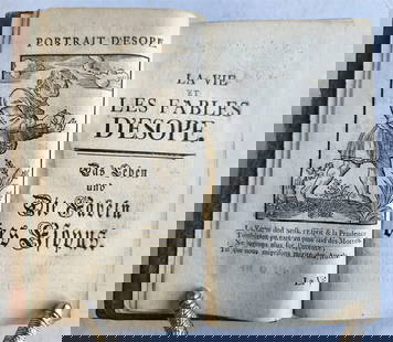 1758 FABLES of AESOP in FRENCH & GERMAN antique: La Vie et Les Fables d'Esope avec D'Refexionsmorales en Francois & en Allemand [...], s Strasbourg, chez Amand Konig Libraire; 1758 4 lvs., 455 pages, Frontispiece by J. Striedbeck, Original half-leat