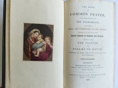 1802 BOOK of COMMON PRAYER w/ PSALTER ILLUSTRATED in COLOR antique in ENGLISH: Book of Common Prayer (The), and Administration of the Sacraments ..., with: Psalter London; 1802 Original leather ruled in gilt. Spine with raised bands, decorated in gilt with title and date - 1835,