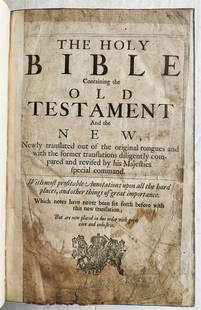 1683 BIBLE in ENGLISH ILLUSTRATED w/ MAPS KING JAMES FOLIO antique: Bible, English The Holy Bible containing the Old Testament and the New, [Amsterdam?, 1683] general title torn at foot with loss of imprint, New Testament title present 3 double-page and folding maps (