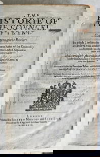 1629 HISTORIE of COUNCIL of TRENT in ENGLISH by N. BRENT FOLIO antique: Brent (Nathanael). The Historie of the Council of Trent London: printed by Bonham Norton and John Bill; 1629 2nd edition title with early ownership signature Ro. Sinclaire, upper pastedown with armori