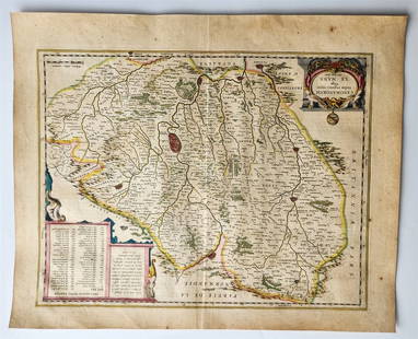 1640 MAP of LE MANS FRANCE by WILLEM BLAEU antique AUTHENTIC hand colored: MAP CENOMANORUM Galliae regionis typus Vulgo LE MANS ; FRANCE Amsterdam: Willem Blaeu; 1640. (from : Theatrum orbis terrarum, sive Atlas novus) The region around Le Mans, shows Sable, Pescheul, La Fer