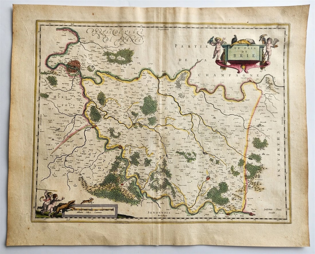 1640 MAP of LE PAIS de BRIE FRANCE by WILLEM BLAEU antique AUTHENTIC handcolored: MAP LE PAIS de BRIE ; FRANCE Amsterdam: Willem Blaeu; 1640. (from : Theatrum orbis terrarum, sive Atlas novus) Hand colored Overall 18.5 by 22.5 inches Very good condition 100% authentic Reserve: $201