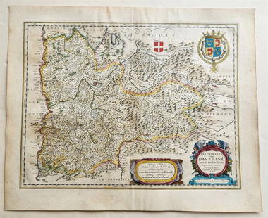 1640 MAP of FRANCE DAUPHINE PROVINCE WILLEM BLAEU antique AUTHENTIC hand colored: MAP DELPHINATUS vulgo DAUPHINE Amsterdam: Willem Blaeu; 1640. (from : Theatrum orbis terrarum, sive Atlas novus) Map of FRANCE: former province of Dauphine in southeastern France, which is also known