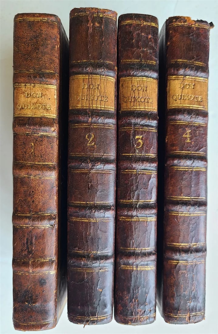 1776-77 4 vols DON QUIXOTE by CERVANTES 1st DANISH ED. antique ILLUSTRATED RARE: CERVANTES SAAVEDRA, MIGUEL de. DEN SINDRIGE HERREMANDS DON QUIXOTE af MANCHA LEVNET og BEDRIFTER forfatter af MIGUEL de CERVANTES SAAVEDRA. oversat... udgivne spanske oplag af CHARLOTTA DOROTHEA BIEHL