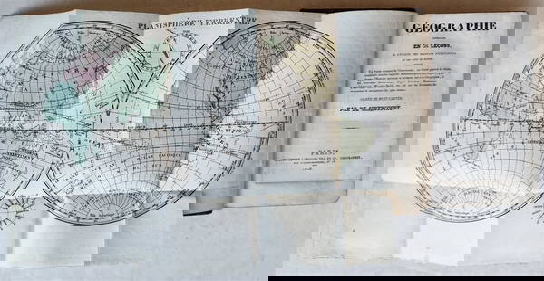 1828 GEORGAPHY in FRENCH antique ILLUSTRATED w/ 8 MAPS: Simencourt, A.-H.de. Geographie enseignee en 36 lecons a l'usage des maisons d'education et des gens du monde. Paris, Hyacinthe; 1828 With 8 folded maps. VII, 601 pages, 1 leaf. Original leather ruled