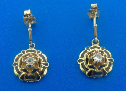 GORGEOUS Victorian 14k Yellow Gold Diamond and Enamel Diamond Drop Earrings: AK NGT Victorian 14k Yellow Gold Diamond and Enamel Diamond Drop Earrings &#183; Wonderful earrings that are a great addition to your collection. &#183; Weight is 3 grams &#183; Made of 14k Yellow Gol