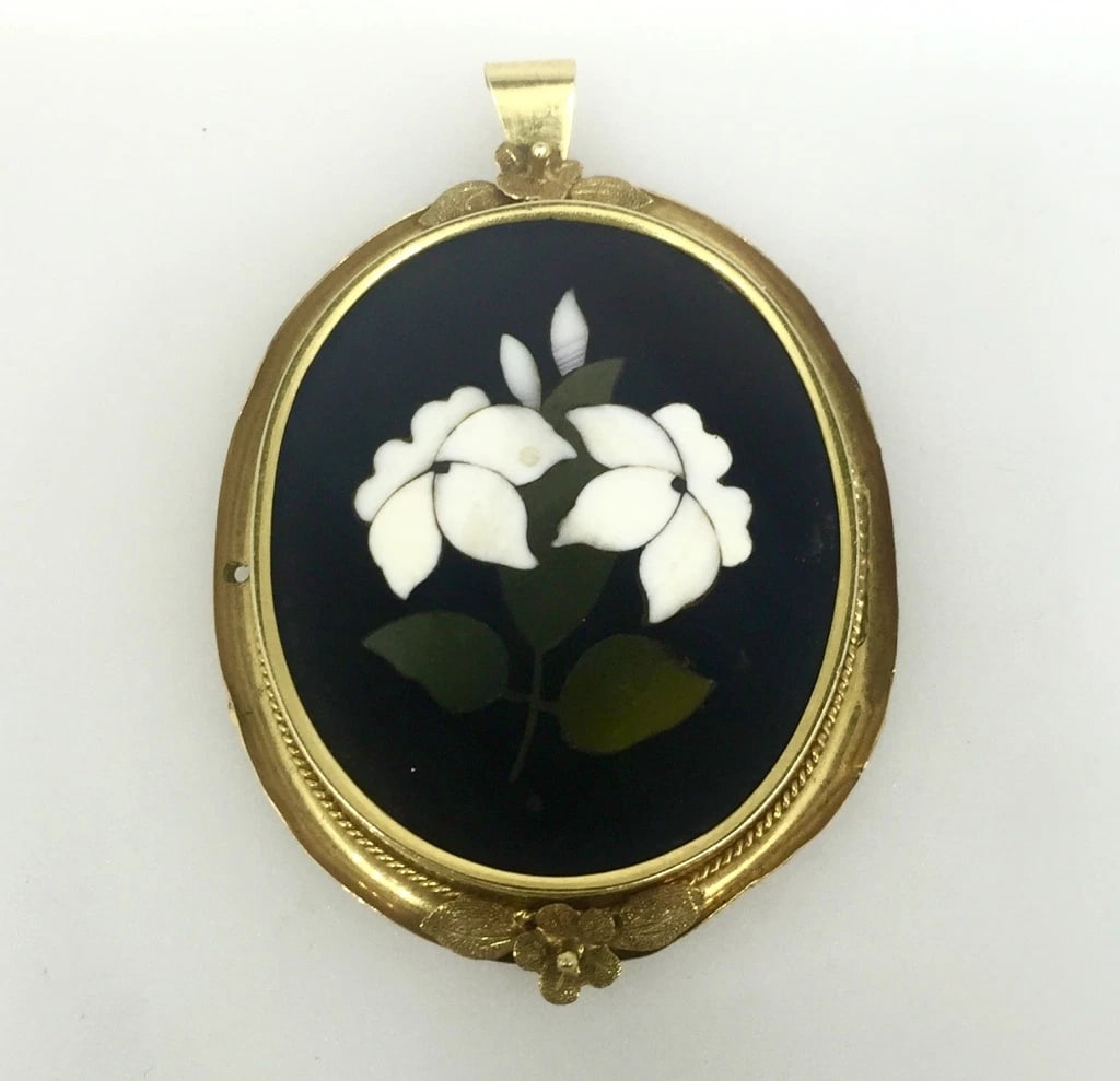 Victorian Pietra Dura 14k Yellow Gold Pendant (1 of 2)