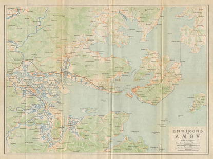 Environs of Amoy'. Xiamen antique town city plan. China 1924 old map: TITLE/CONTENT OF MAP: Environs of Amoy [Environs of Xiamen] DATE PRINTED: 1924  IMAGE SIZE: Approx 26.5 x 35.5cm, 10.5 x 14 inches (Large); Please note that this is a folding map. TYPE: Antiqu