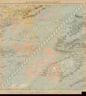 East Asia, East Indies & Australasia sea & shipping routes 1920 old map: TITLE/CONTENT OF MAP: 'Map showing the Sea Routes' DATE PRINTED: 1920  IMAGE SIZE: Approx 29.0 x 26.0cm, 11.5 x 10.25 inches (Large); Please note that this is a folding map. TYPE: Antique colo