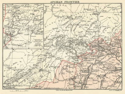 PAKISTAN. Afghan Frontier. British India 1905 old antique map plan chart: CAPTION PRINTED BELOW PICTURE: 'Afghan Frontier' DATE PRINTED: 1905  IMAGE SIZE: Approx 17.5 x 23.0cm, 6.75 x 9 inches (Medium); Please note that this is a folding map. TYPE: Colour antique ma