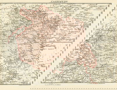 BRITISH INDIA. Cashmere. Kashmir 1905 old antique vintage map plan chart: CAPTION PRINTED BELOW PICTURE: 'Cashmere' DATE PRINTED: 1905  IMAGE SIZE: Approx 17.5 x 23.0cm, 7 x 9 inches (Medium); Please note that this is a folding map. TYPE: Colour antique map <