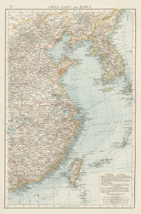 China (East) & Korea. Taiwan. Railways complete & planned. THE TIMES 1900 map: TITLE/CONTENT OF MAP: 'China (East) and Korea' DATE PRINTED: 1900  IMAGE SIZE: Approx 38.5 x 25.5cm, 15.25 x 10 inches (Large) TYPE: Antique colour atlas map CONDITION: Good; sui