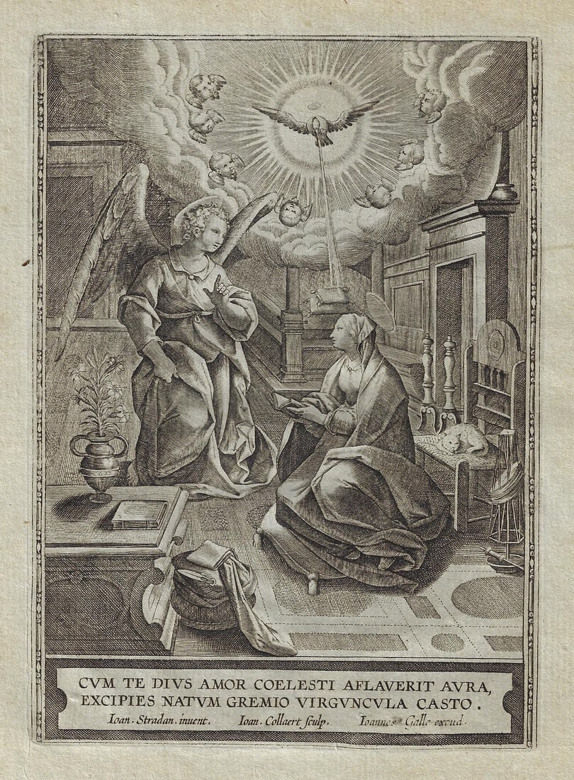 1650 Engraving Virgin Mary After Jan Van der Straet (1 of 2)