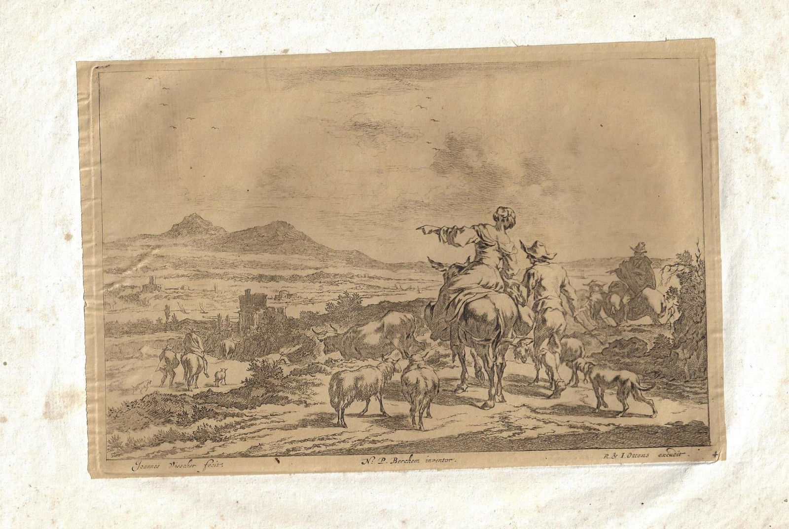 17th C Engraving Old Master Visscher Berchem (1 of 1)