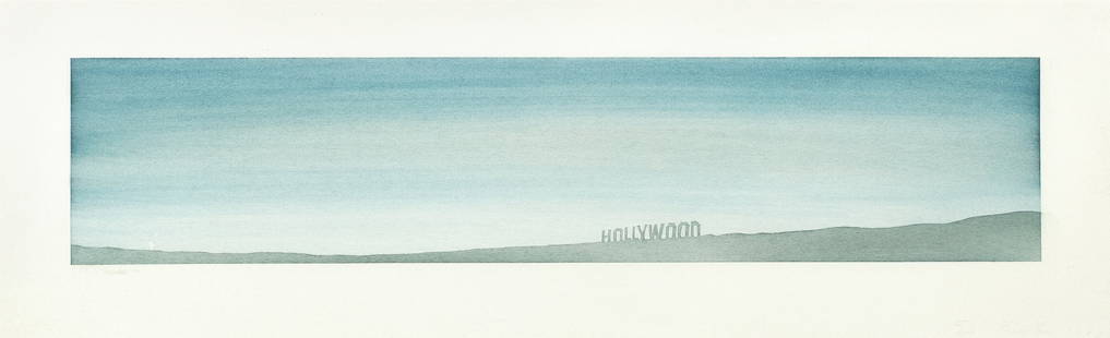 Ed Ruscha 'Blue Hollywood' Print in Colors: Description: Ed Ruscha 'Blue Hollywood' Print in Color measuring at 10.5x31.5 inchesDate: 1968Material: Fine Art PaperAdditional Information: Possible reproduction/printed later. Reserve: $60.00 