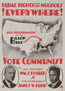 Foster & Ford Vote Communist Poster: Description: Foster & Ford Vote Communist Poster mounted onto board measuring at 19x16.5 inchesDate: 1932Material: Fine Art Paper & BoardAdditional Information: Possible reproduction/printed later. 