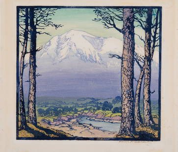 Frances Gearhart 'Old Baldy' Print: Description: Frances Gearhart 'Old Baldy' Print measuirng at 11.5x13.5 inches Date: 1929 Material: Fine Art Paper Additional Information: Possible reproduction/printed later. Reserve: $50.00 Shipping: