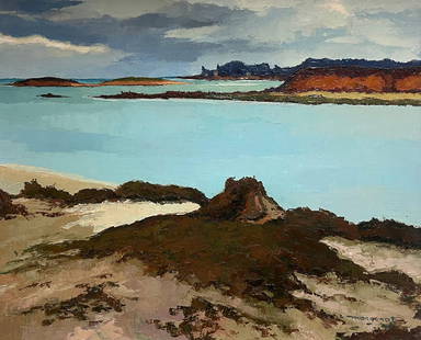 French Impressionist Oil Painting Brittany Coastline Seascape 20th century: About the Item Le Rocher Noir, (Baie du Morbihan) by Emile Margenet (French, 20th century) signed oil painting on canvas, unframed canvas: 24 x 29 inches condition: very good provenance: from a collec