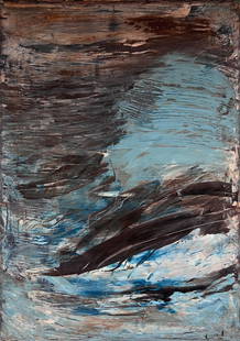 Large French Abstract Oil Painting Palette Knife Original Mid 20th Century: About the Item French Abstract Expressionist work, mid/ late 20th century indistinctly signed oil painting on canvas, unframed canvas: 25.5 x 18 inches condition: very good provenance: from a collecti