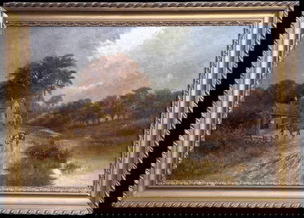 Antique English Rural Landscape Signed Oil Painting Horse & Cart in Lane 1921: About the Item The Rural Lane Henry Cooper (British, late 19th century/ early 20th century) signed oil painting on canvas, framed framed: 25 x 35 inches canvas: 20 x 30 inches condition: very good pro
