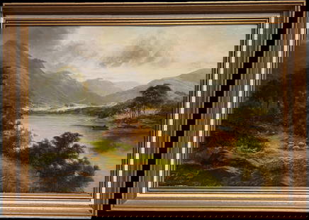 Antique British Signed Oil Painting Pastoral Highland Landscape Sheep Grazing: About the Item Sheep in the Highlands Frank Clark (British, late 19th/ early 20th century) signed oil painting on canvas board, framed framed: 19.5 x 27 inches painting: 16 x 24 inches condition: very