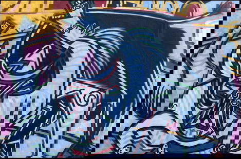 Huge Contemporary Spanish Signed Oil Painting Picasso Style Horse Abstract Paint: About the Item Abstract Horses Spanish School, signed 'Santos' early 21st century acrylic painting on canvas, unframed canvas: 32 x 48 inches condition: very good provenance: private collection, South