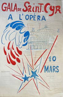 Original French Poster Artwork for Gala de Saint-Cyr à l’Opéra: About the Item Title: Original French Poster Artwork for Gala de Saint-Cyr &#224; l&#8217;Op&#233;ra by Anne Marie Migette Perard (French 1902-1977) Signed: Verso Medium: Watercolor on unframed paper