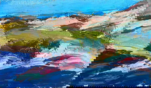 Mid 20th Century South of France Thickly Painted Landscape Oil Painting 1950's: About the Item The South of France circle of Pierre Ambrogiani (Corsican/ French 1907-1985) oil painting on board, unframed board: 7.5 x 13 inches condition: very good provenance: from a private colle
