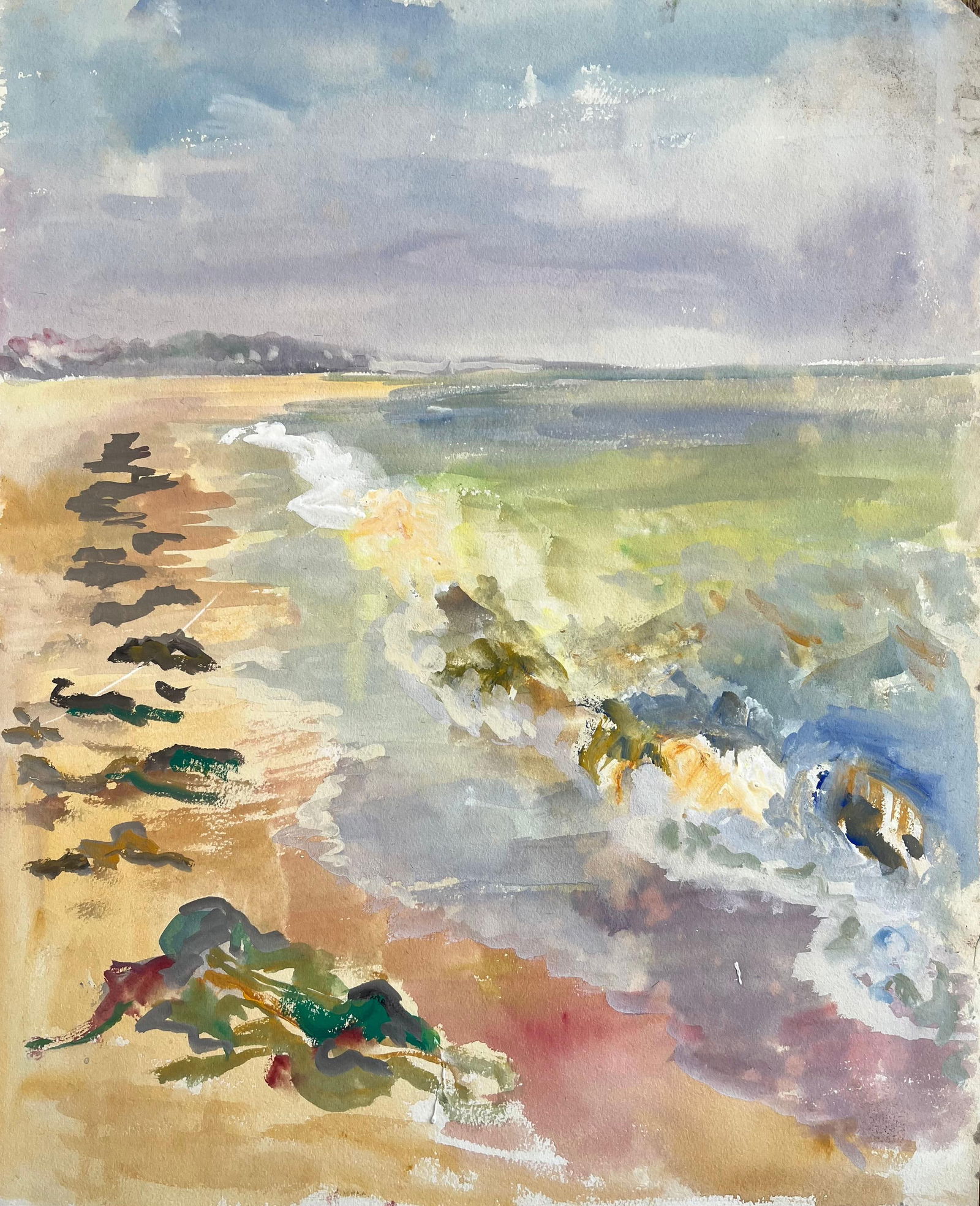 Mid-20th Century Post-Impressionist Seascape with Seaweed and Surf: About the Item Title: Mid-20th Century Post-Impressionist Seascape with Seaweed and Surf by Anne Marie Migette Perard (French 1902-1977) Medium: Watercolor on unframed paper Size: 16.25 inches (height