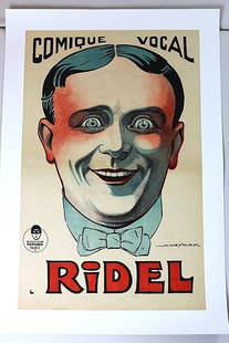 Ridel Comique Vocal (1924) 15.5x47 French Comedian Poster LB: Ridel Comique Vocal (1924) 15.5x47 French Comedian Poster LB, Please refer to the attached photos to determine the condition of this original vintage item. Note: LB means Linen Backed. Ready for you t