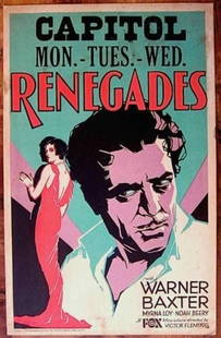 Renegades (1930) Never Folded Window Card Poster Warner Baxter Myrna Loy! Art Deco!: Renegades (1930) Never Folded Window Card Poster Warner Baxter Myrna Loy! Art Deco!, Please refer to the attached photos to determine the condition of this original vintage item. Note: LB means Linen