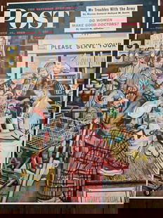 22x28 1948 Newstand Poster Saturday Evening Post - Art By Stevan Dohanos grocery Line: 22x28 1948 Newstand Poster Saturday Evening Post - Art By Stevan Dohanos grocery Line, Please refer to the attached photos to determine the condition of this original vintage item. Note: LB means Line
