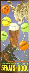Senats Bock (1955) German Beer Advertising Poster - Aberkins Art: Senats Bock (1955) German Beer Advertising Poster - Aberkins Art, Please refer to the attached photos to determine the condition of this original vintage item. Note: LB means Linen Backed. Ready for y