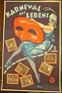 Carnival Of Life (1924) German Theatre Poster - Amazing Masquerade Art!: Carnival Of Life (1924) German Theatre Poster - Amazing Masquerade Art!, Please refer to the attached photos to determine the condition of this original vintage item. Note: LB means Linen Backed. Read