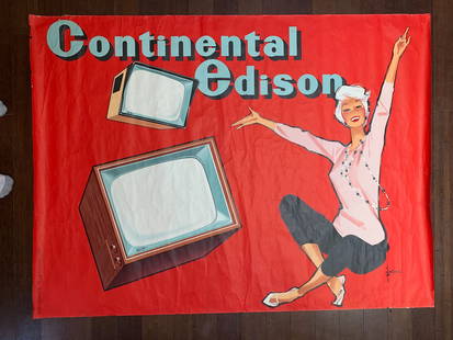 Continental Edison (1950's) 45.25 x 61.5 French Advertising Poster: Continental Edison (1950's) 45.25 x 61.5 French Advertising Poster, Please refer to the attached photos to determine the condition of this original vintage item. Note: LB means Linen Backed. Ready for