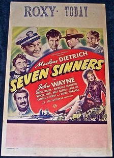 Seven Sinners (1940) Never Folded Window Card Wayne & Dietrich! Rare!: Seven Sinners (1940) Never Folded Window Card Wayne & Dietrich! Rare!, Please refer to the attached photos to determine the condition of this original vintage item. Note: LB means Linen Backed. Ready