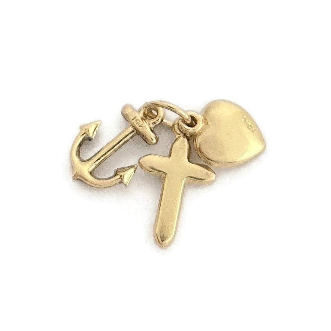 Vintage Faith Hope Charity Cross Anchor Heart Charm 14K Yellow Gold, 1.25 Grams: Vintage Faith Hope Charity Cross Anchor Heart Charm 14K Yellow Gold, 1.25 Grams This is a lovely pendant that can be worn on the necklace or bracelet chain of your choice. Please let us know if you ha