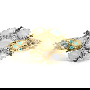 Vintage 1950's Opal Diamond Turquoise Bangle Bracelet 14K Yellow Gold, 24.99 Gr: Vintage 1950's Opal Diamond Turquoise Bangle Bracelet 14K Yellow Gold, 24.99 Gr This is a beautiful and unique bangle bracelet. Please let us know if you have any questions. Circa: 1950's Gemstone: 7